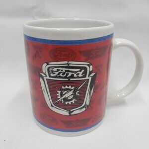 Vintage Ford Motor Company Coffee Mug 50s 60s Ford Lightning Bolt Crest Red